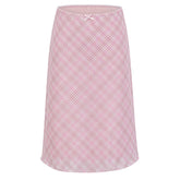 pink plaid mesh midi skirt boogzel clothing