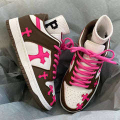 pink and brown cross sneakers boogzel clothing