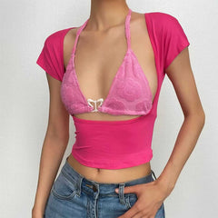 pink crop top with bikini top boogzel clothing