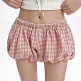 pink gingham ballon mini shorts boogzel clothing