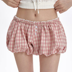pink gingham ballon mini shorts boogzel clothing
