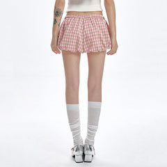 pink gingham ballon mini shorts boogzel clothing