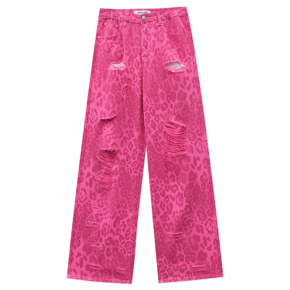 pink leopard wide leg jeans boogzel clothing