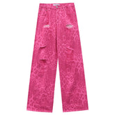 pink leopard wide leg jeans boogzel clothing