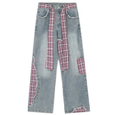 pink plaid patchwork jeans boogzel clothing