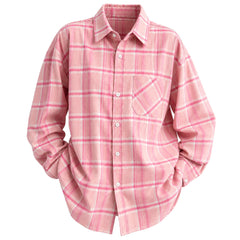 pink plaid pattern oversized shirt boogzel clothing