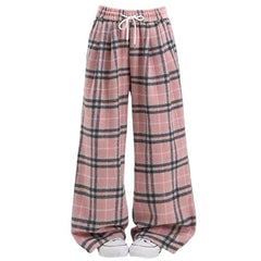 pink plaid wide leg pants boogzel clothing
