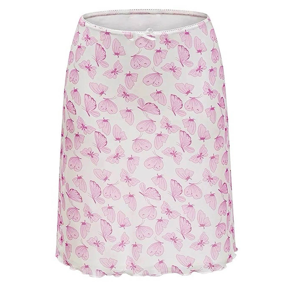 pink sheer butterfly print skirt boogzel clothing