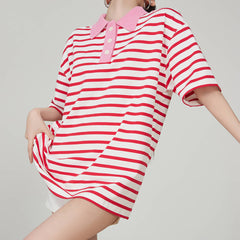 pink stripe skater polo shirt boogzel clothing