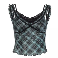 plaid print lace crop top boogzel clothing