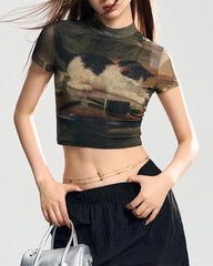 playful kitten print y2k top boogzel clothing