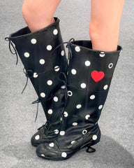 polka dot heart kitten heel boots boogzel clothing