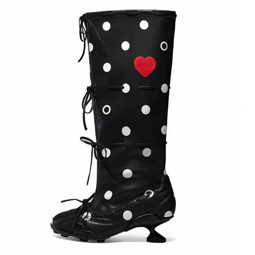 polka dot heart kitten heel boots boogzel clothing