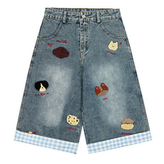 poodle embroidered denim shorts boogzel clothing