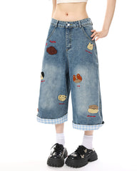poodle embroidered denim shorts boogzel clothing