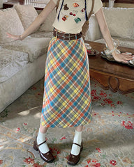 preppy colorful plaid maxi skir boogzel clothing