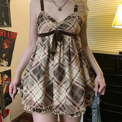preppy aesthetic plaid mini tank dress boogzel clothing