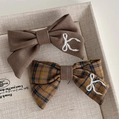 preppy bow embroidery hair bow set boogzel clothing