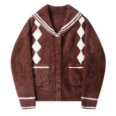 preppy plush argyle cardigan boogzel clothing