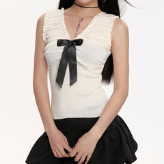 preppy ruched top with satin bow boogzel clothing