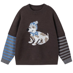 puppy print striped sleeve jumper boogzel clothing