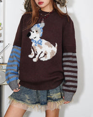 puppy print striped sleeve jumper boogzel clothing