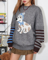 puppy print striped sleeve jumper boogzel clothing