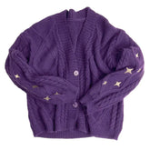 purple cardigan with star embroidery on sleeves - boogzel clothing