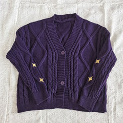 purple cardigan with star embroidery on sleeves - boogzel clothing