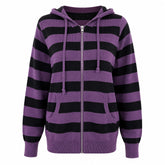 purple and black striped knit hoodie boogzel clothing