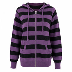 purple and black striped knit hoodie boogzel clothing