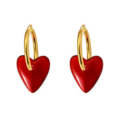 red heart-shaped drop earrings boogzel clothing