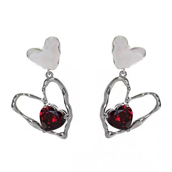 red stone heart earrings boogzel clothing