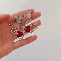 red stone heart earrings boogzel clothing