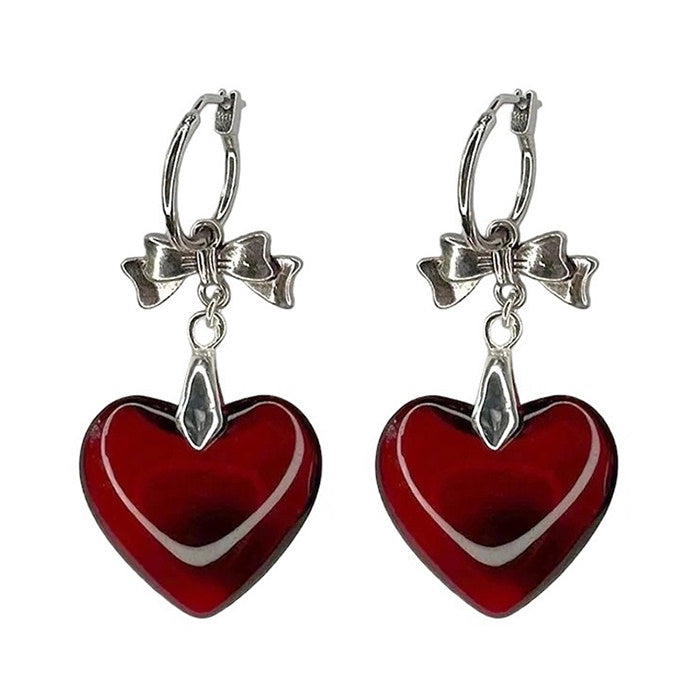 red stone heart earrings boogzel clothing
