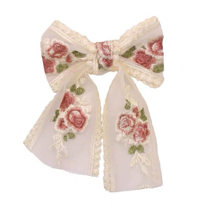 rose embroidery lace hair bow boogzel clothing