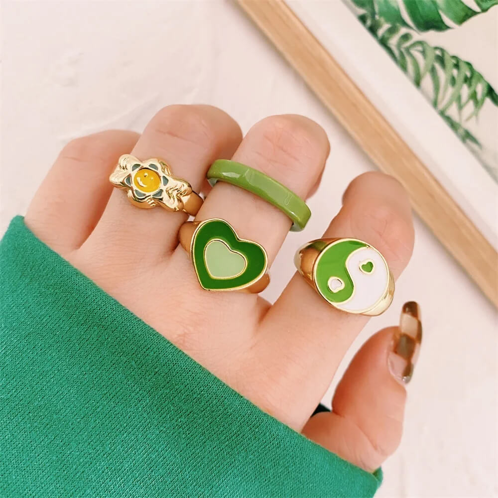 sage green aesthetic ring set boogzel clothing