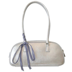 silver shoulder bag with gingham bow boogzel clothing