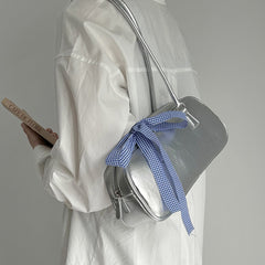 silver shoulder bag with gingham bow boogzel clothing