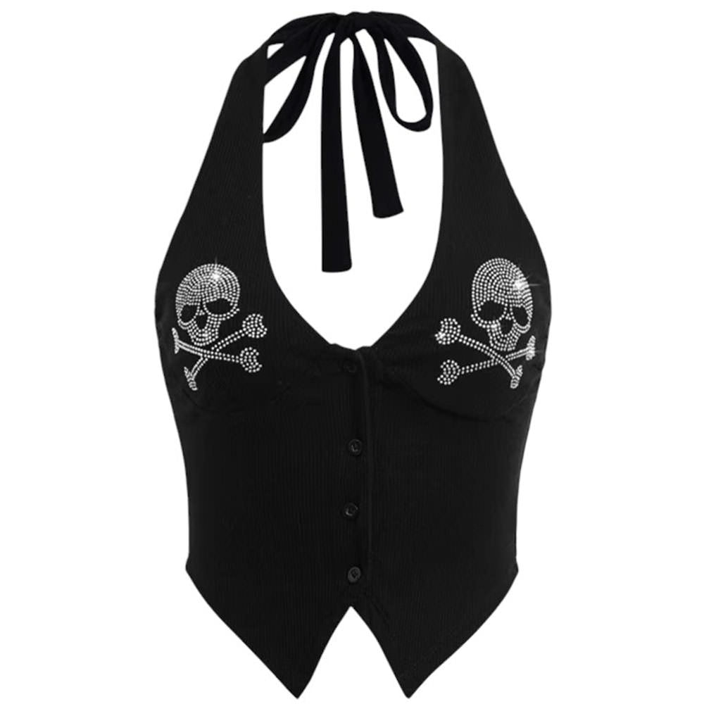 skull rhinestone halter top boogzel clothing