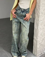 snake print straight leg jeans boogzel clothing