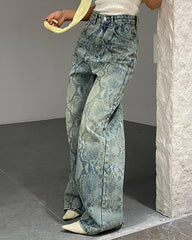 snake print straight leg jeans boogzel clothing