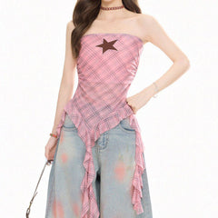 star plaid bandeau top boogzel clothing