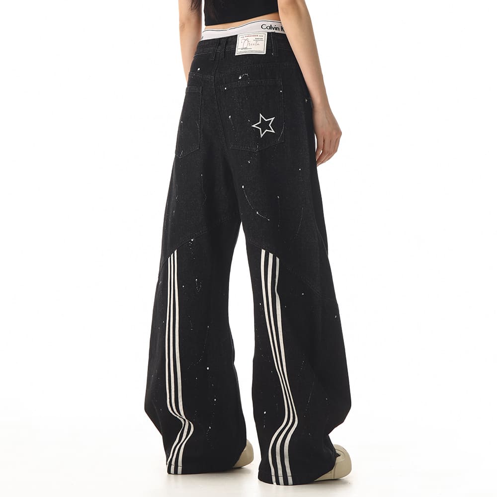 star pocket striped baggy jeans boogzel clothing