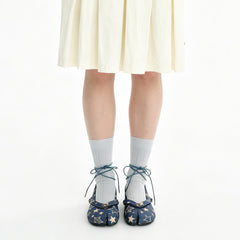 star print denim tabi ballet flats boogzel clothing
