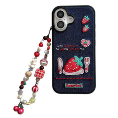 strawberry embroidery denim iphone case boogzel clothing