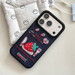 strawberry embroidery denim iphone case boogzel clothing