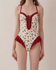 strawberry print ruffle one-piece swimsuit boogzel clothing