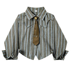 striped cropped shirt with tie boogzel clothing