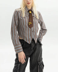 striped cropped shirt with tie boogzel clothing